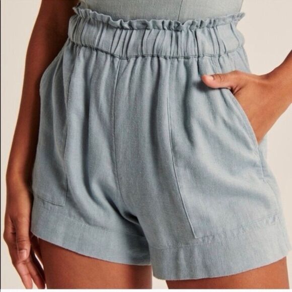 Abercrombie & Fitch Linen Blend Pull-On Shorts Blue/Green High Rise Size Large - Picture 1 of 11